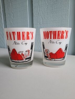 Vintage Mother's Nite Cap and Father's Nite Cap Novelty Tumblers
